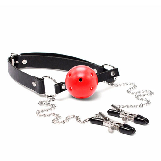 Mordaza Erotica Ball Gag con Pezonera Jatt Camtoyz